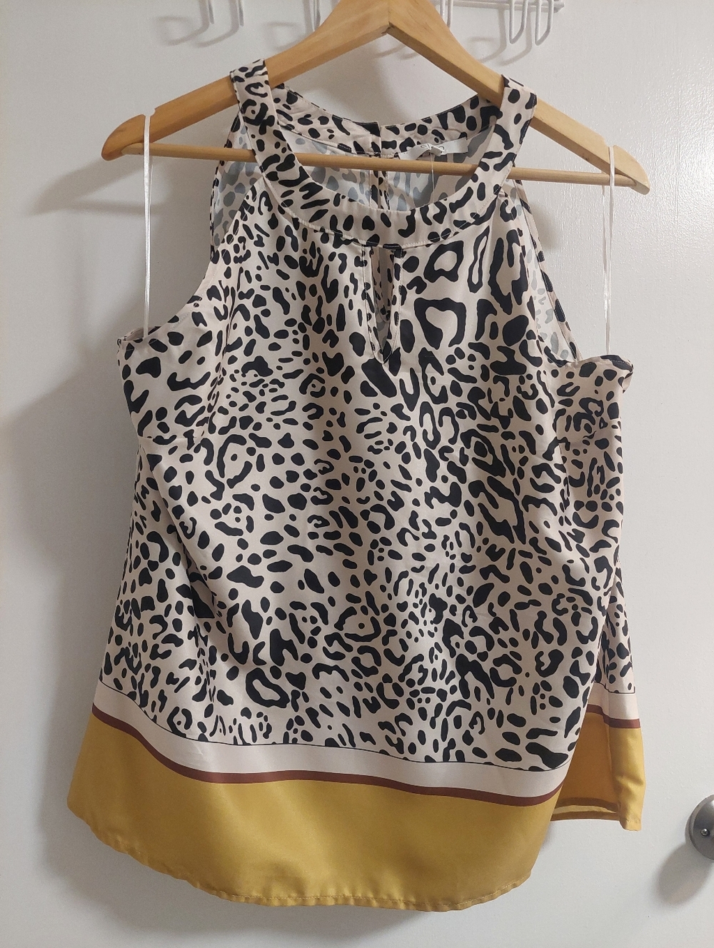 Cleo Beige and Black Animal Print Halter Cami with Mustard Hem